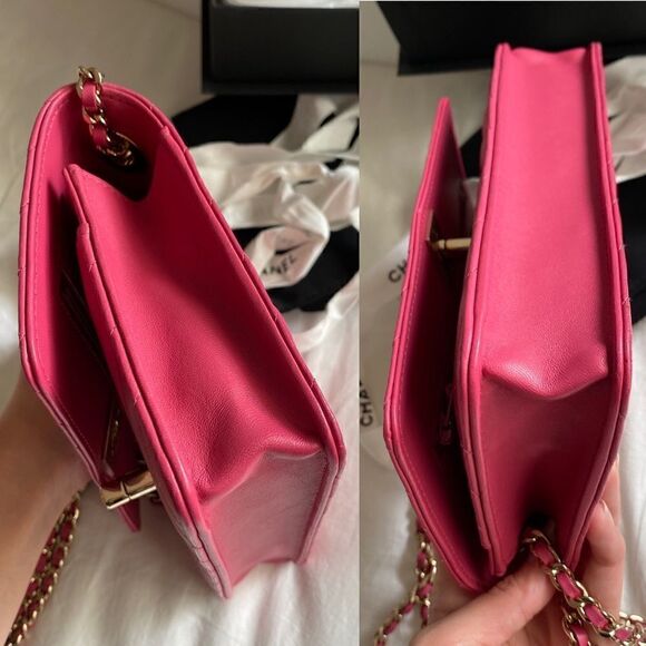 Chanel Trendy CC WOC Chevron Lambskin Wallet On Chain - Pink / light gold - Picture 13 of 14